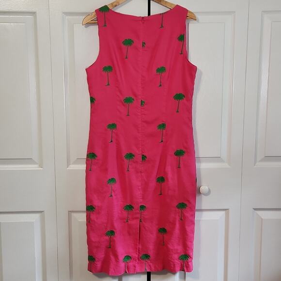 Address Maggy Pink & Green Sleeveless Linen Blend Dress Size 14 Palm Trees - Picture 2 of 9